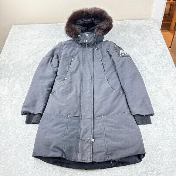 Moose Knuckles Black Down with Fur Jacket Women's Size S - Picture 1 of 16